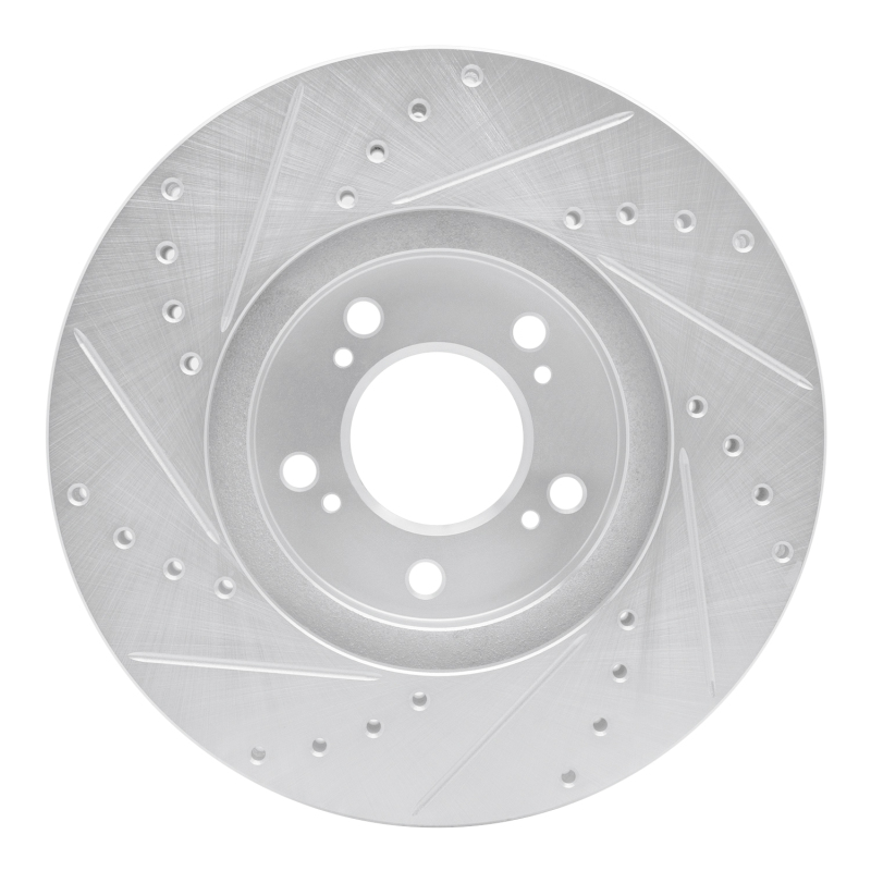 Acura RL Brake Rotor (1) - Front Right - R1 Concepts - Drilled & Slotted - Silver - `99-`04
